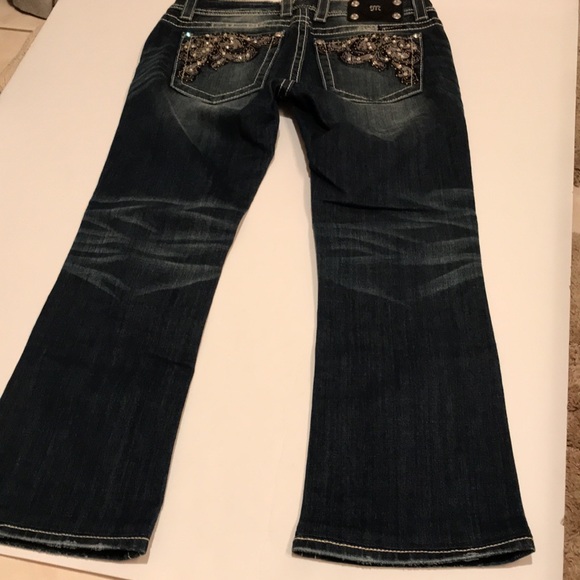 Miss me jeans boot cut hemmed short bling pockets sequins 29 - Picture 7 of 12